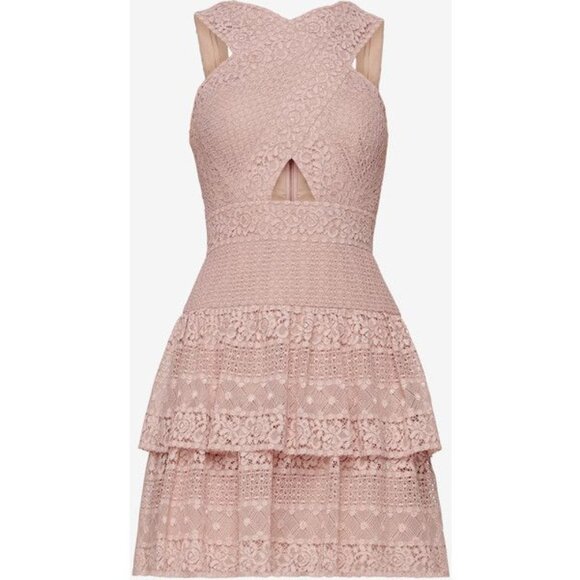 BCBGMAXAZRIA Alissa Ruffled Lace Pink Shadow Blush Dress 2 - Picture 6 of 8